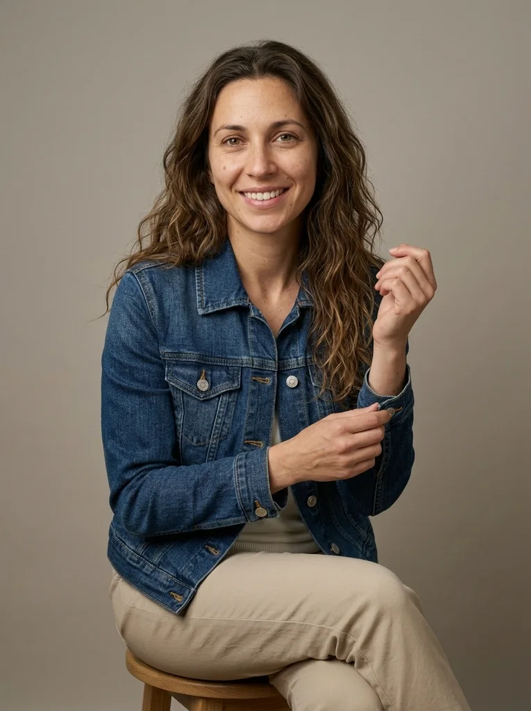 Denim Cuff, Soft Studio. A refined denim cuff gesture brings relaxed clothing into a deliberate fashion portrait. AI-generated example.