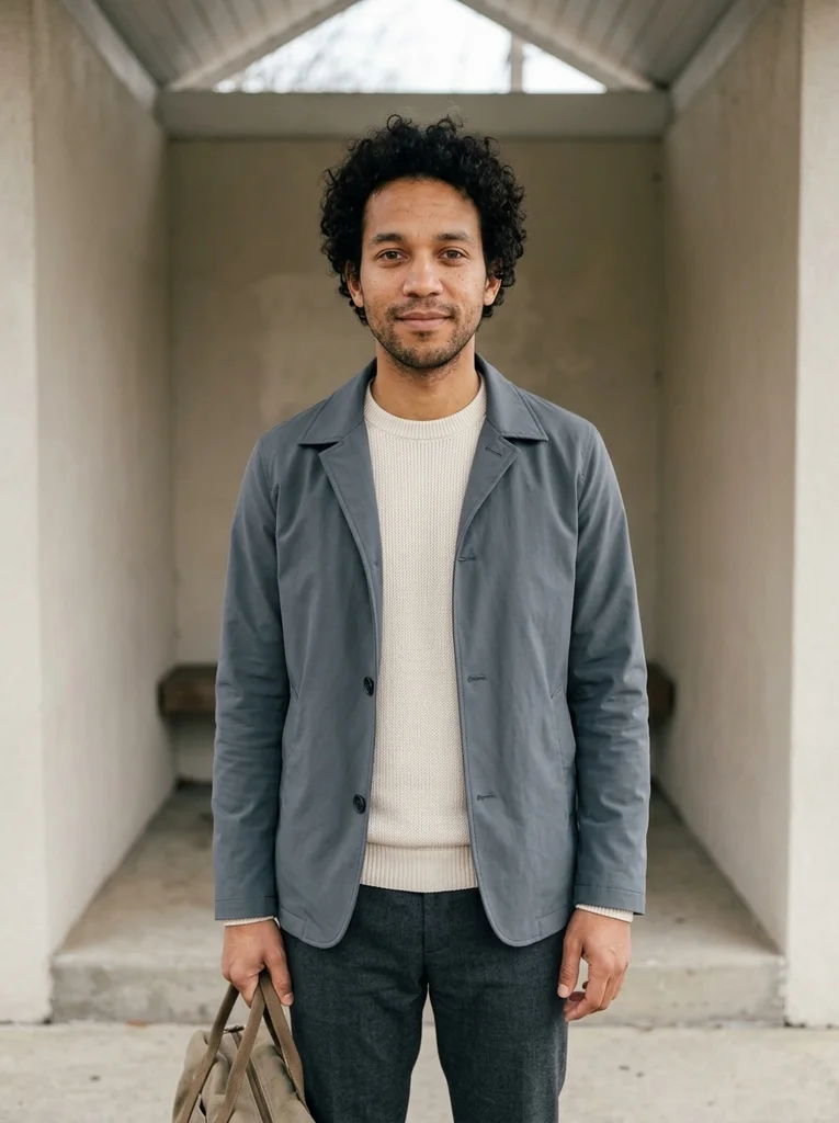 Travel Layer, Low Handle. A soft technical layer and low canvas handle create a composed, practical arrival portrait. AI-generated example.
